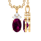 Minimal Oval Rhodolite Pendant with Diamond Stones Rhodolite - ( AAA ) - Quality - Rosec Jewels
