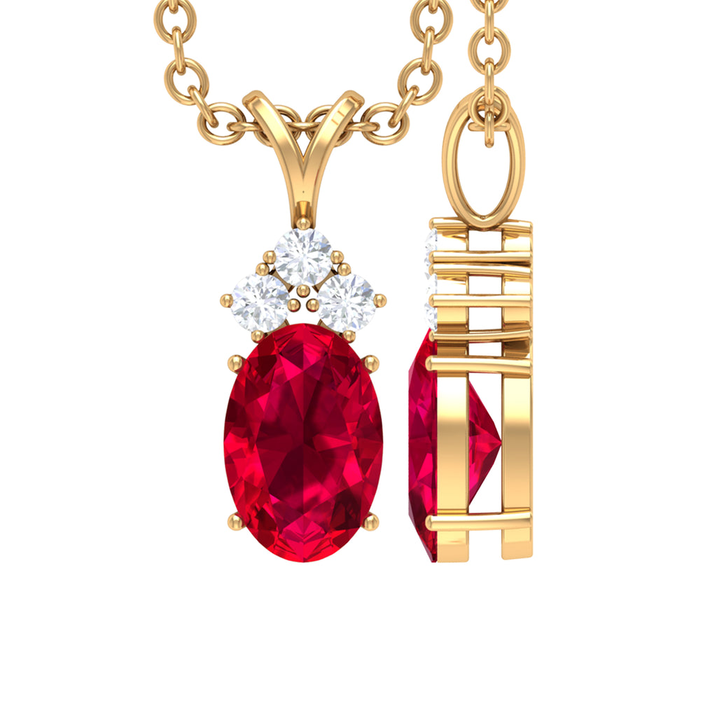 Minimal Oval Created Ruby Pendant with Diamond Stones Lab Created Ruby - ( AAAA ) - Quality - Rosec Jewels