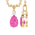 Pink Sapphire and Diamond Teardrop Pendant Pink Sapphire - ( AAA ) - Quality - Rosec Jewels