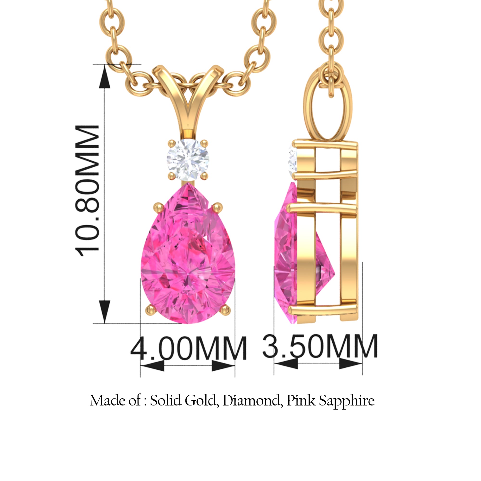 Pink Sapphire and Diamond Teardrop Pendant Pink Sapphire - ( AAA ) - Quality - Rosec Jewels