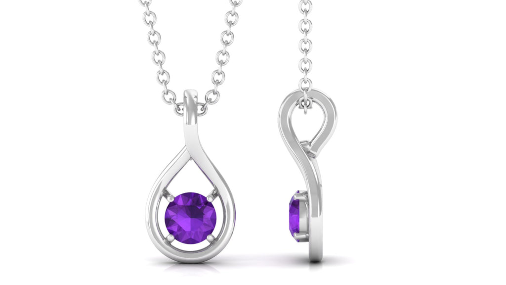 Round Amethyst Solitaire Teardrop Pendant Amethyst - ( AAA ) - Quality - Rosec Jewels