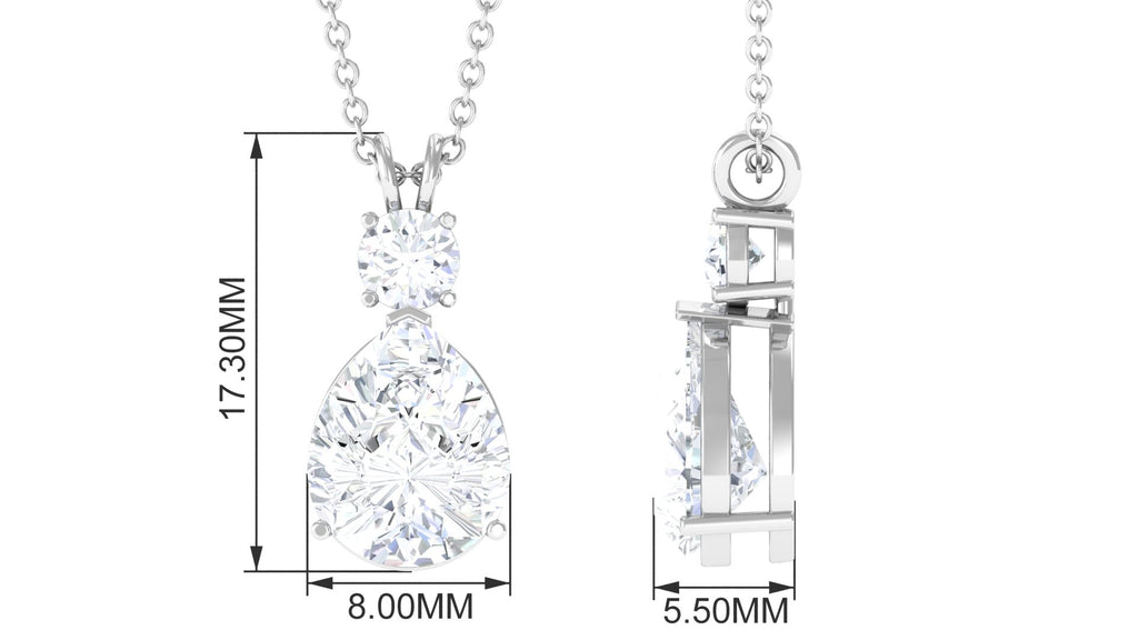 Certified Moissanite Teardrop Pendant Necklace Moissanite - ( D-VS1 ) - Color and Clarity - Rosec Jewels