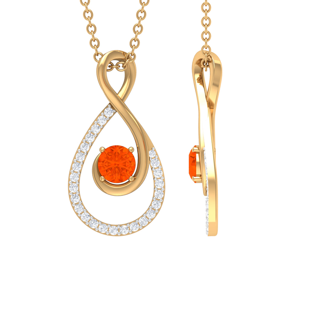 Natural Fire Opal Infinity Pendant Necklace with Diamond Fire Opal - ( AAA ) - Quality - Rosec Jewels