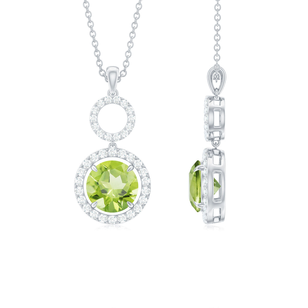 Round Peridot and Diamond Dangle Pendant Peridot - ( AAA ) - Quality - Rosec Jewels