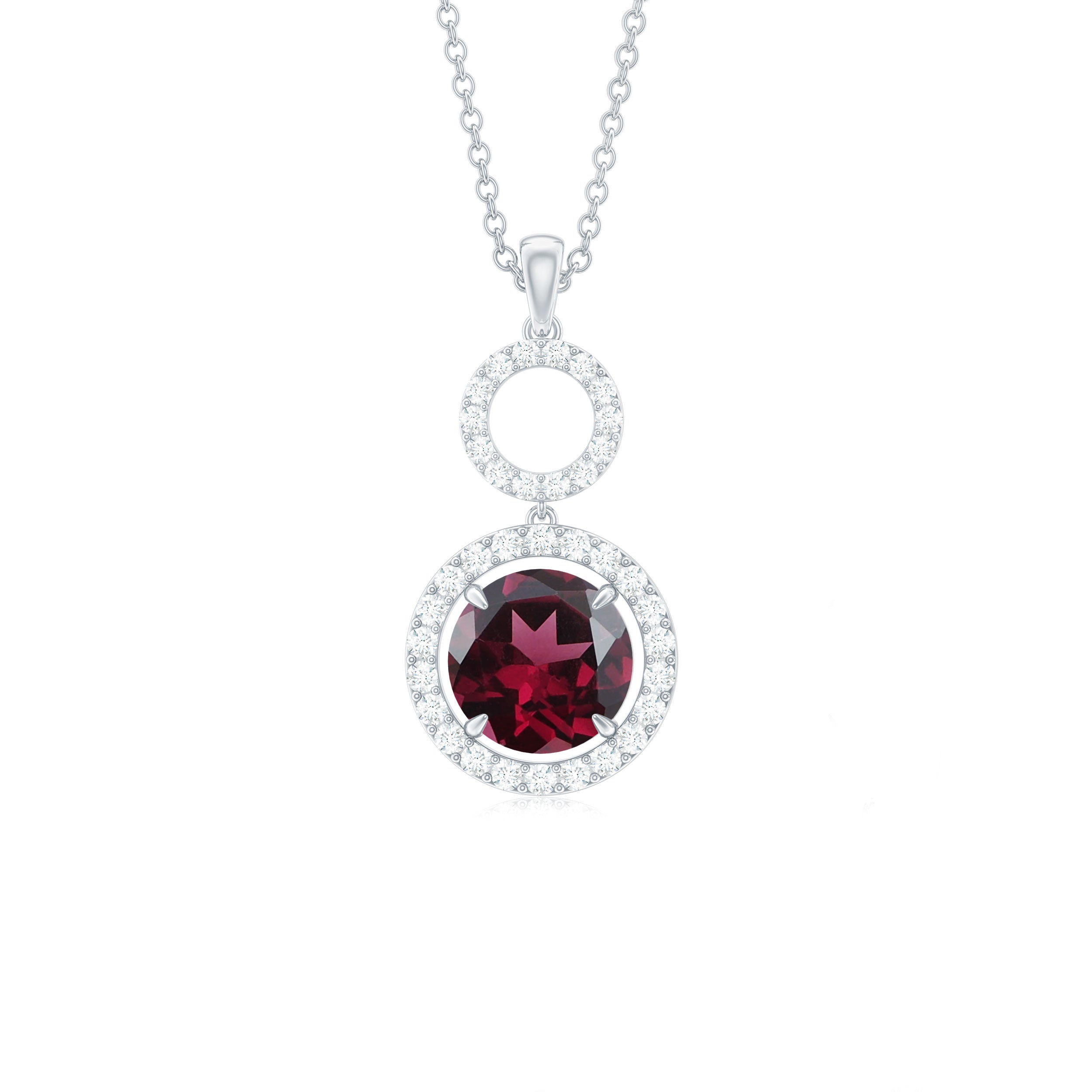 3 CT Natural Rhodolite Dangle Necklace with Diamond Accent Rhodolite - ( AAA ) - Quality - Rosec Jewels
