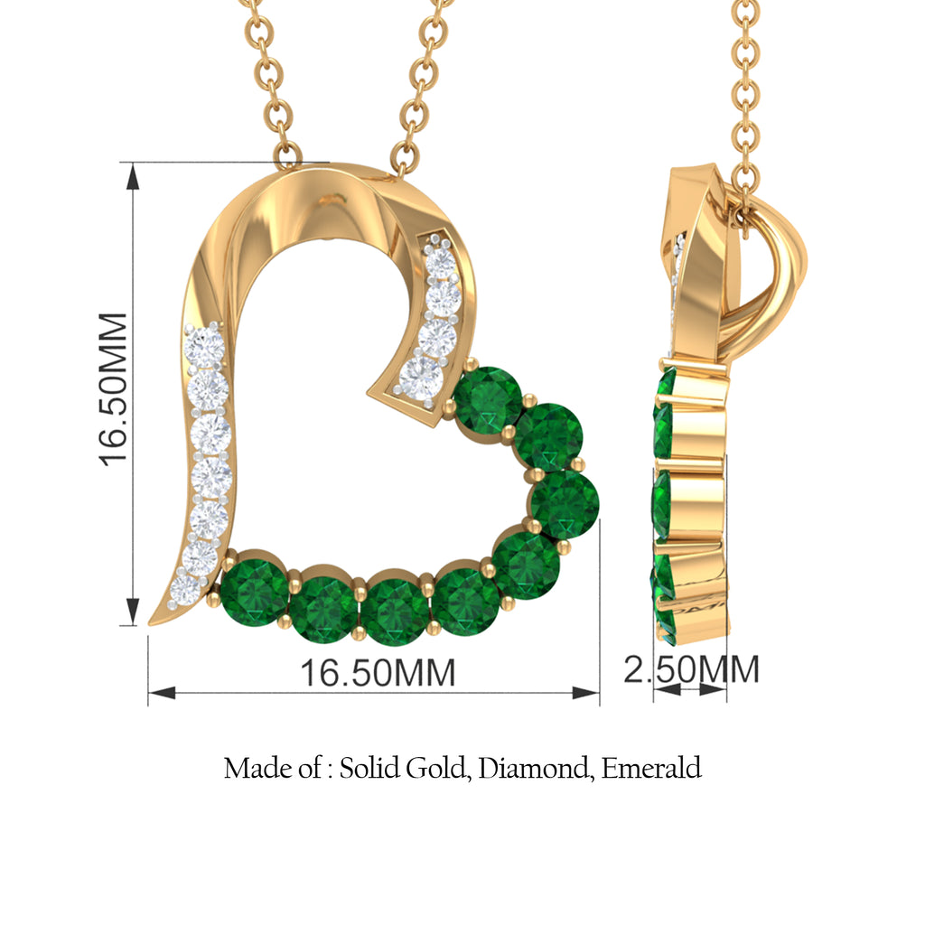 Emerald and Diamond Open Heart Pendant Necklace Emerald - ( AAA ) - Quality - Rosec Jewels
