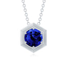 Round Created Blue Sapphire Hexagon Shape Pendant Necklace Lab Created Blue Sapphire - ( AAAA ) - Quality - Rosec Jewels