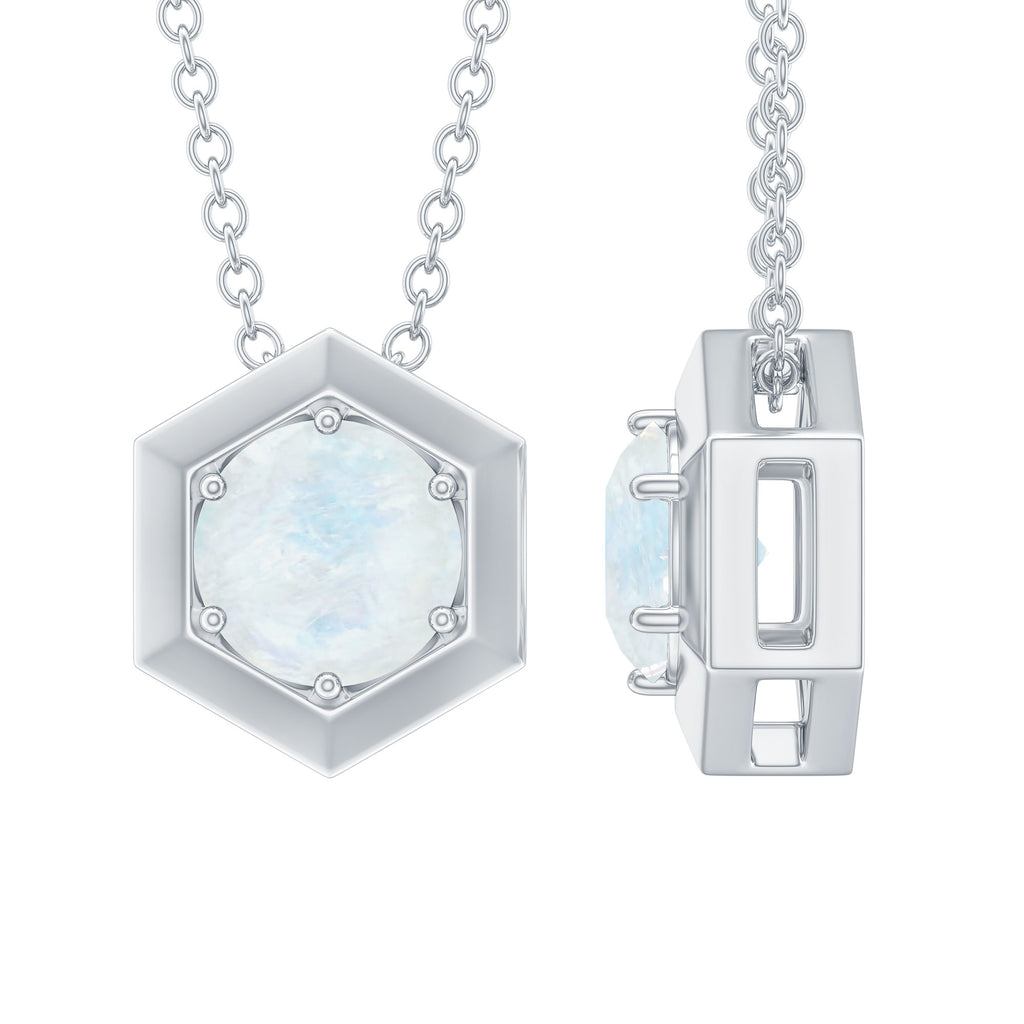 1/2 CT Moonstone Solitaire and Gold Hexagon Pendant Necklace Moonstone - ( AAA ) - Quality - Rosec Jewels