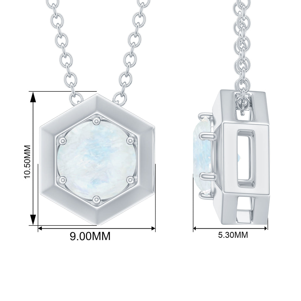 1/2 CT Moonstone Solitaire and Gold Hexagon Pendant Necklace Moonstone - ( AAA ) - Quality - Rosec Jewels