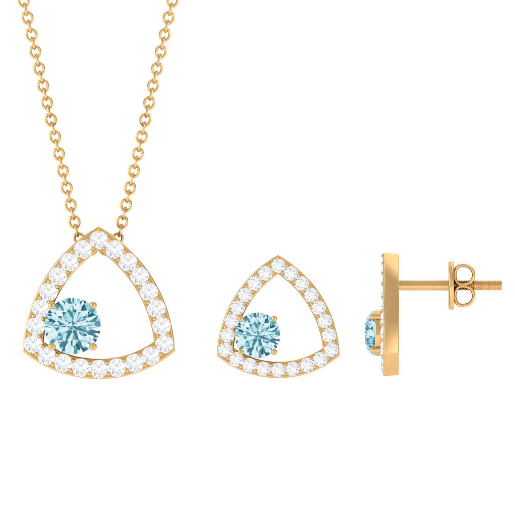 Simple Aquamarine and Moissanite Triangle Jewelry Set Aquamarine - ( AAA ) - Quality - Rosec Jewels