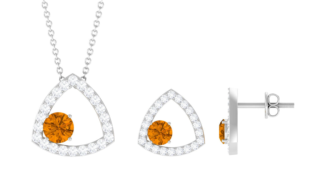 Real Citrine and Moissanite Open Triangle Jewelry Set Citrine - ( AAA ) - Quality - Rosec Jewels