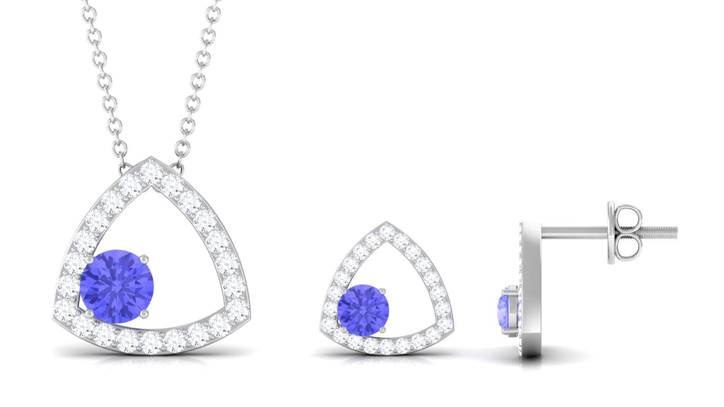 Real Tanzanite and Moissanite Open Triangle Jewelry Set Tanzanite - ( AAA ) - Quality - Rosec Jewels