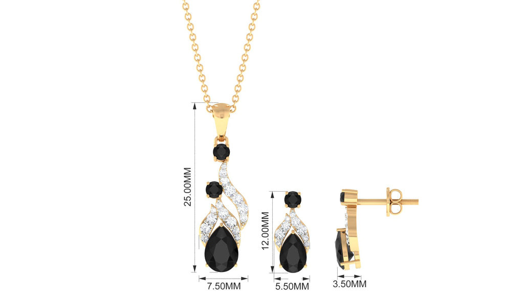 Black Spinel and Diamond Bridal Dangle Jewelry Set Black Spinel - ( AAA ) - Quality - Rosec Jewels