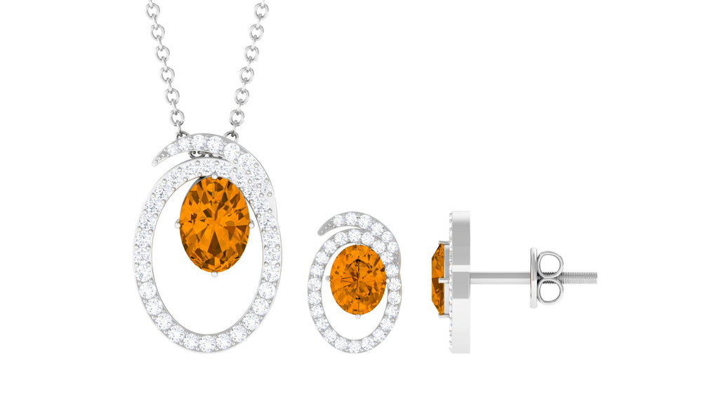 Oval Citrine and Moissanite Contemporary Jewelry Set Citrine - ( AAA ) - Quality - Rosec Jewels