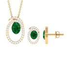 Oval Created Emerald and Moissanite Contemporary Jewelry Set Lab Created Emerald - ( AAAA ) - Quality - Rosec Jewels