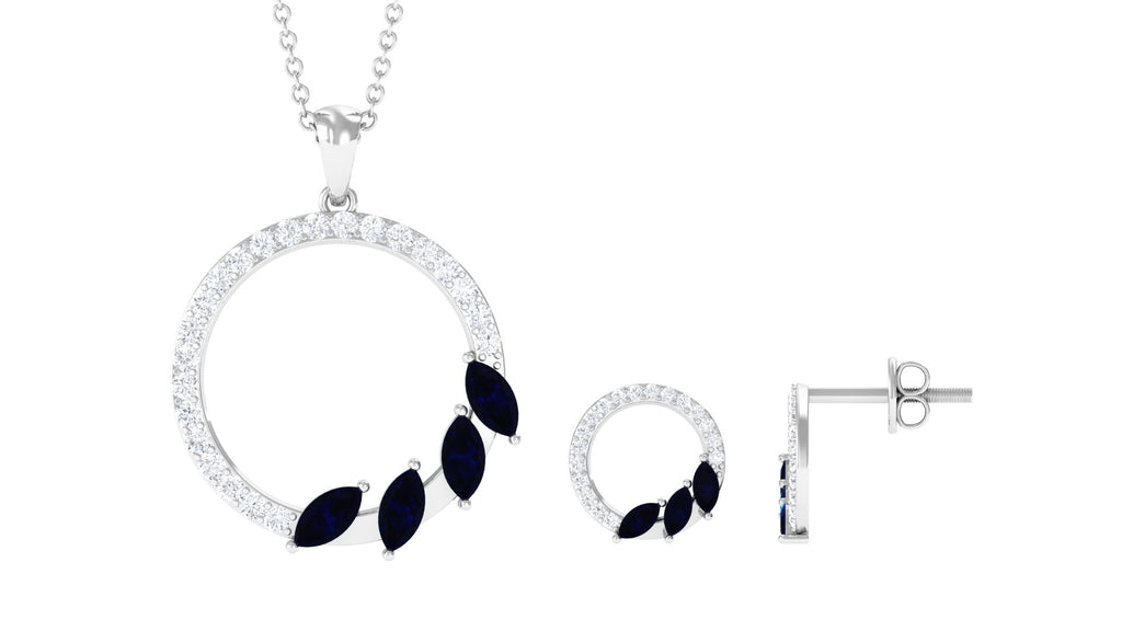 Marquise Cut Blue Sapphire and Diamond Eternity Jewelry Set Blue Sapphire - ( AAA ) - Quality - Rosec Jewels