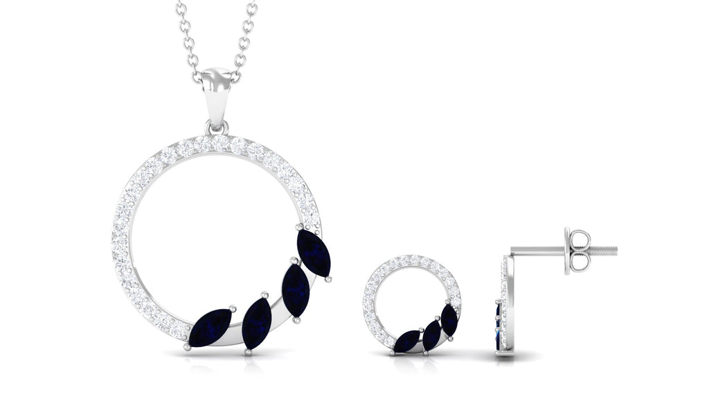 Marquise Cut Blue Sapphire and Diamond Eternity Jewelry Set Blue Sapphire - ( AAA ) - Quality - Rosec Jewels