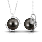 Designer Black Tahitian Pearl Solitaire Pendant with Diamond Accent Tahitian pearl - ( AAA ) - Quality - Rosec Jewels