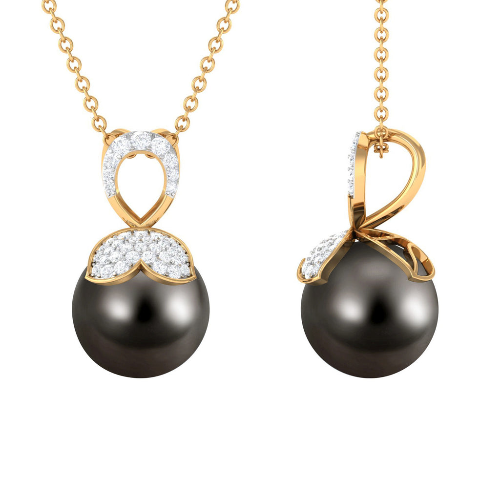 Nature Inspired Tahitian Pearl and Diamond Drop Pendant Tahitian pearl - ( AAA ) - Quality - Rosec Jewels