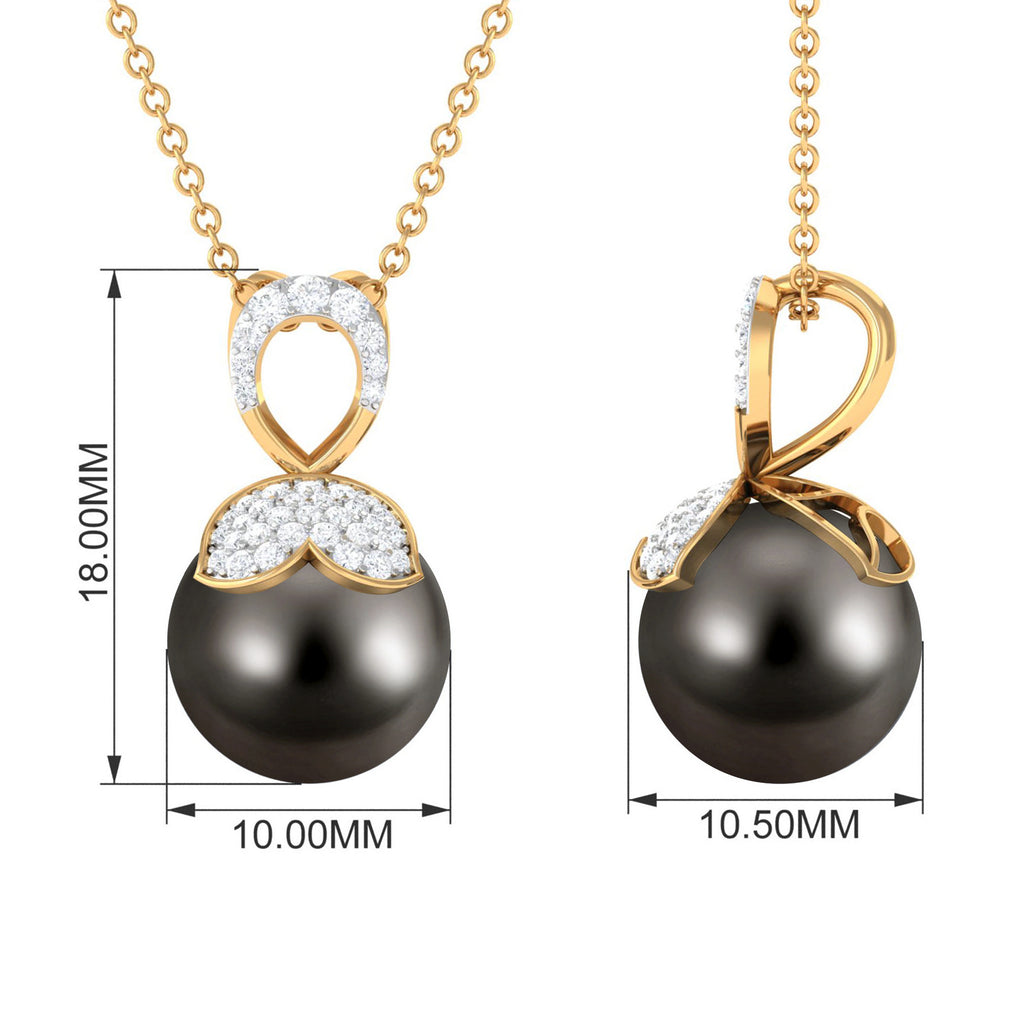Nature Inspired Tahitian Pearl and Diamond Drop Pendant Tahitian pearl - ( AAA ) - Quality - Rosec Jewels
