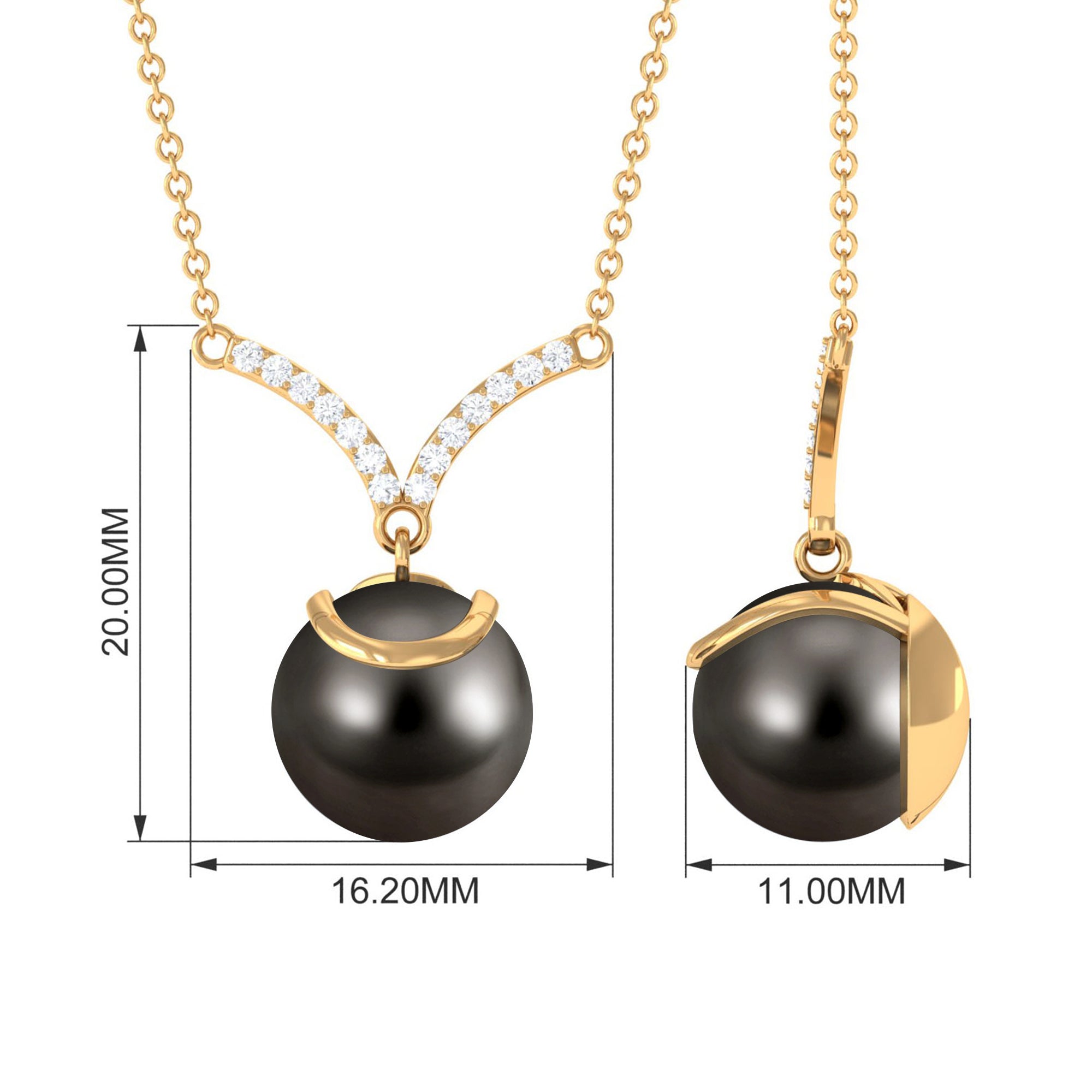 Tahitian Pearl Drop and Diamond Chevron Necklace Tahitian pearl - ( AAA ) - Quality - Rosec Jewels
