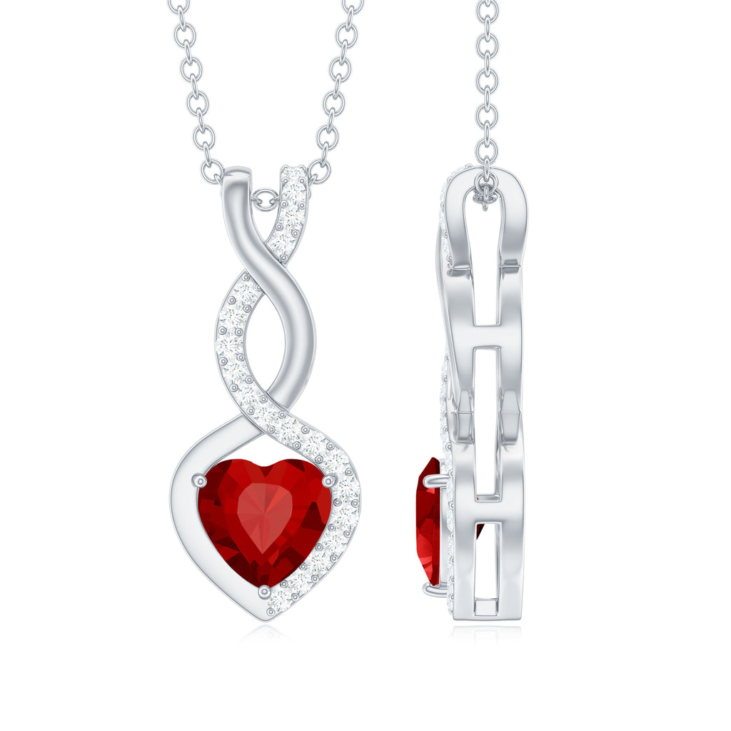 Infinity and Heart Pendant Necklace with Created Ruby and Moissanite Lab Created Ruby - ( AAAA ) - Quality - Rosec Jewels