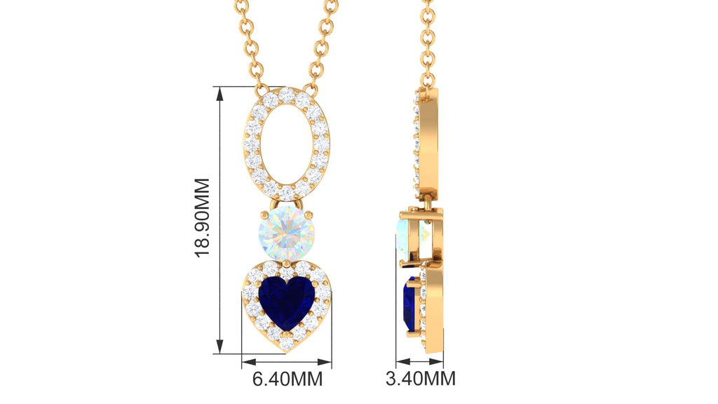 1 CT Blue Sapphire Heart Dangle Necklace with Ethiopian Opal and Moissanite Blue Sapphire - ( AAA ) - Quality - Rosec Jewels