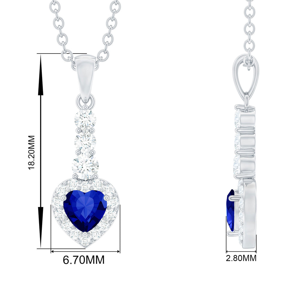 Heart Shape Blue Sapphire Drop Pendant with Diamond Blue Sapphire - ( AAA ) - Quality - Rosec Jewels