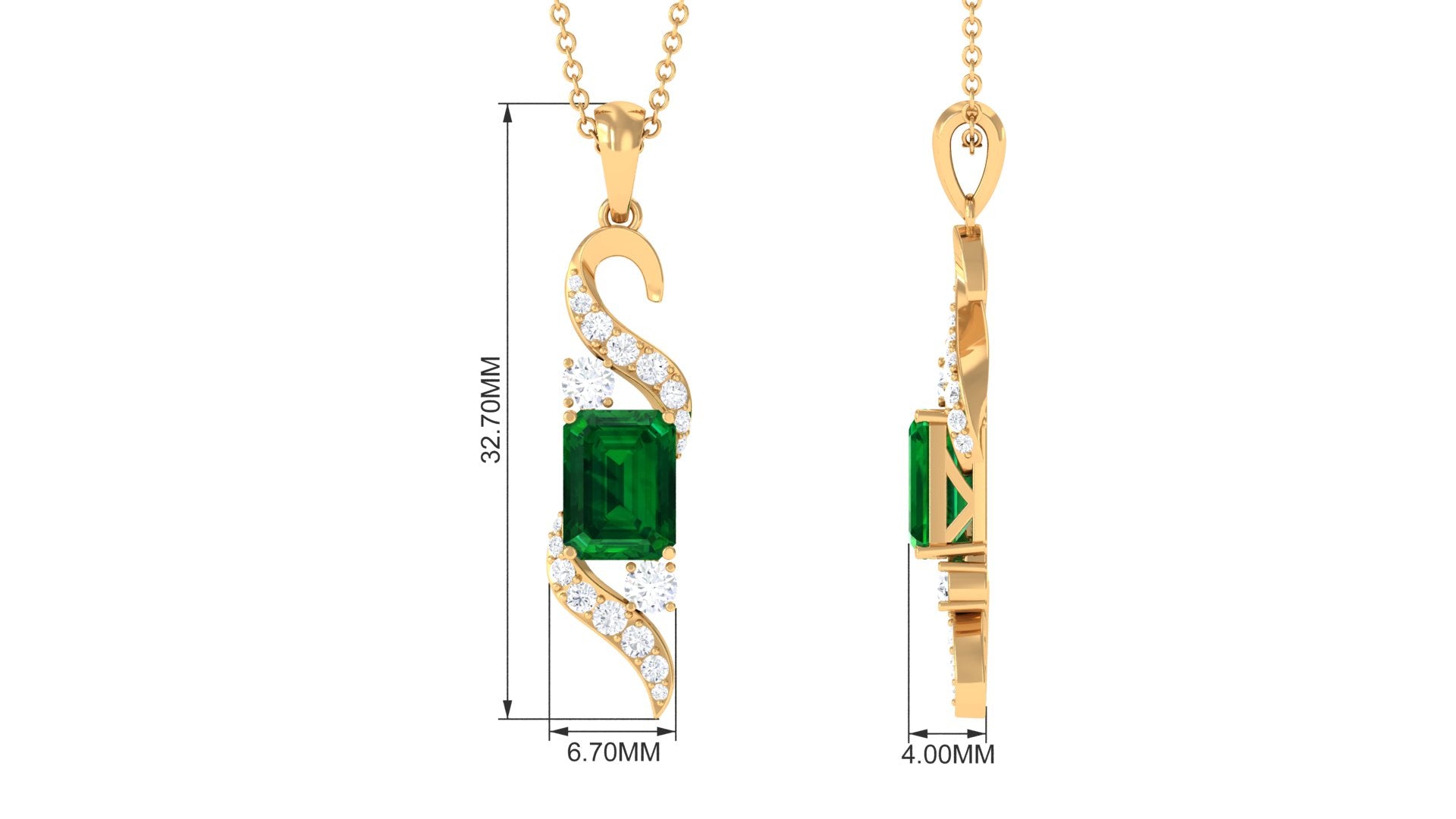 2.25 CT Octagon Cut Created Emerald Designer Drop Pendant with Diamond Lab Created Emerald - ( AAAA ) - Quality - Rosec Jewels