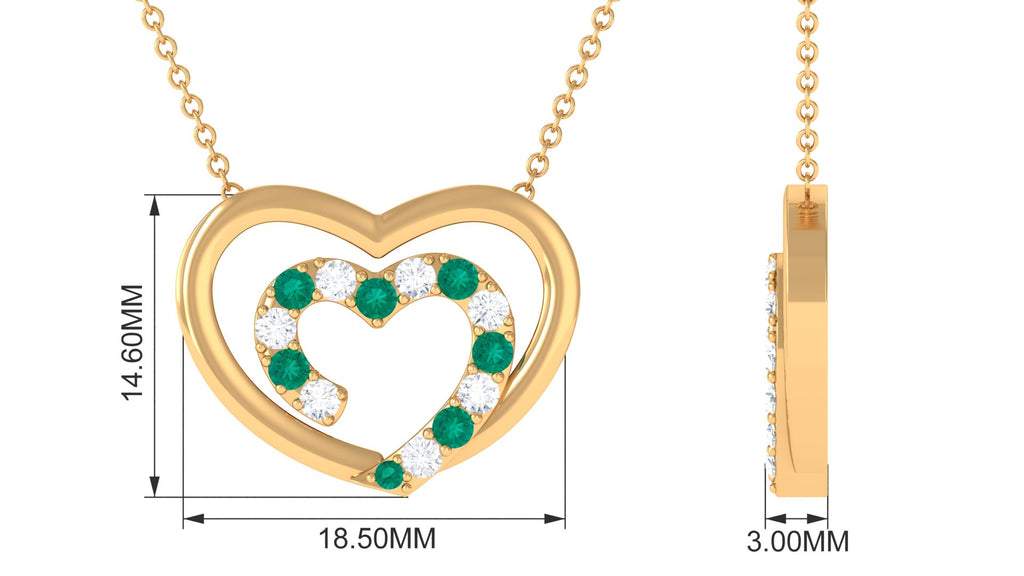 Emerald and Moissanite Twin Open Heart Necklace in Gold Emerald - ( AAA ) - Quality - Rosec Jewels