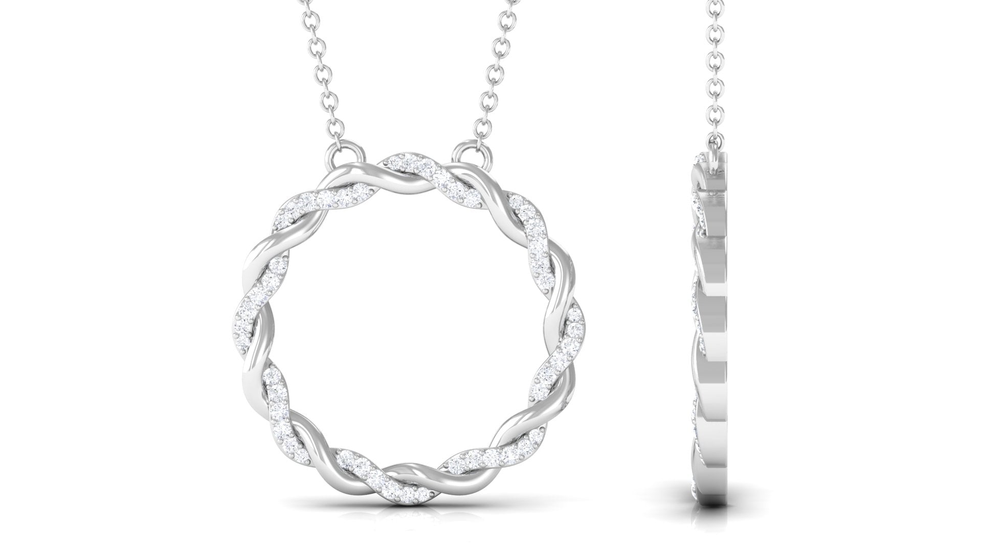 Pure Diamond Twisted Eternity Necklace in Pave Setting Diamond - ( HI-SI ) - Color and Clarity - Rosec Jewels
