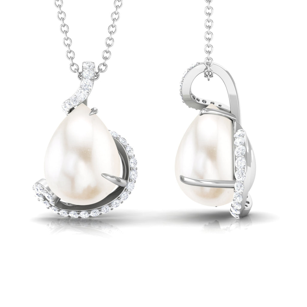 Designer Freshwater Pearl and Diamond Teardrop Pendant Freshwater Pearl - ( AAA ) - Quality - Rosec Jewels