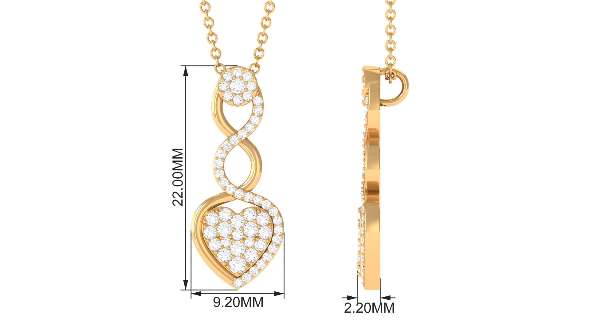 Natural Diamond Infinity Heart Pendant Necklace in Gold Diamond - ( HI-SI ) - Color and Clarity - Rosec Jewels