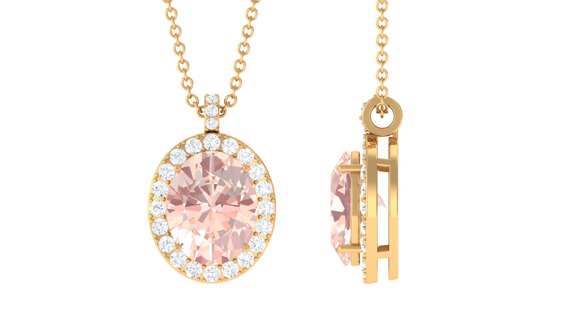Oval Morganite Pendant Necklace With Diamond Accent Morganite - ( AAA ) - Quality - Rosec Jewels