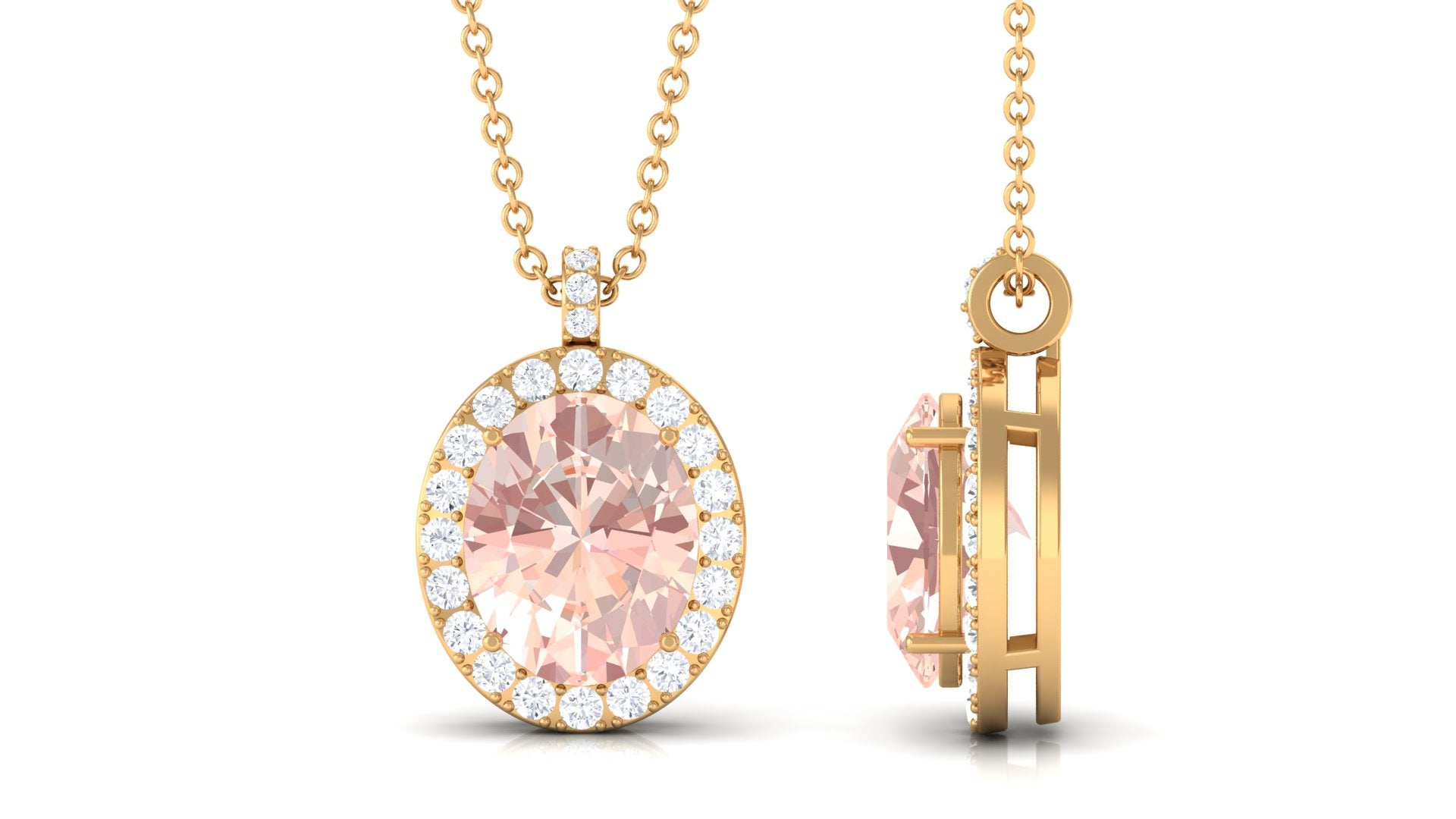 Oval Morganite Pendant Necklace With Diamond Accent Morganite - ( AAA ) - Quality - Rosec Jewels