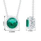 Created Emerald and Diamond Halo Necklace Lab Created Emerald - ( AAAA ) - Quality - Rosec Jewels