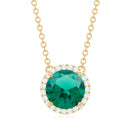 Created Emerald and Diamond Halo Necklace Lab Created Emerald - ( AAAA ) - Quality - Rosec Jewels