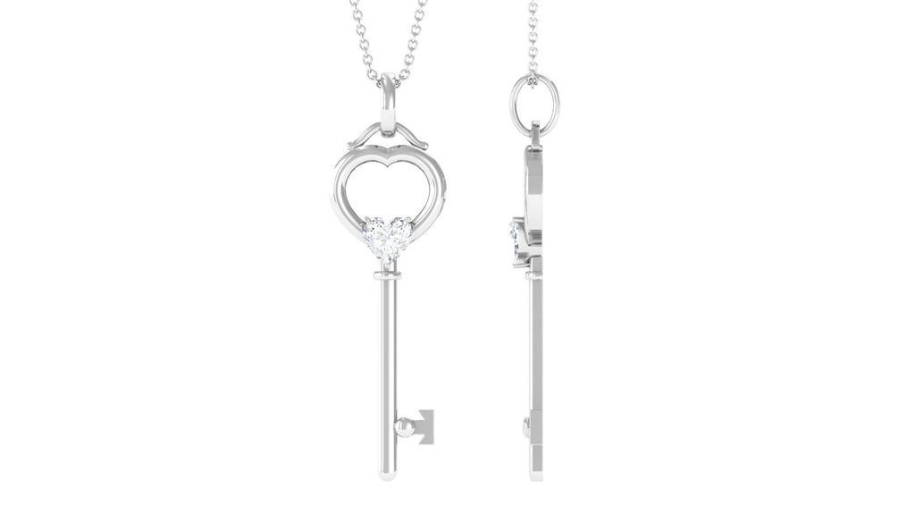 Heart Key Pendant Necklace with Lab Grown Diamond Lab Grown Diamond - ( EF-VS ) - Color and Clarity - Rosec Jewels