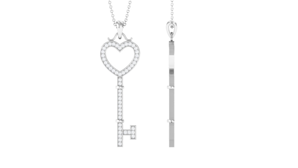 Moissanite Key Open Heart Pendant Necklace Moissanite - ( D-VS1 ) - Color and Clarity - Rosec Jewels