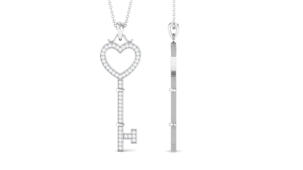 Moissanite Key Open Heart Pendant Necklace Moissanite - ( D-VS1 ) - Color and Clarity - Rosec Jewels
