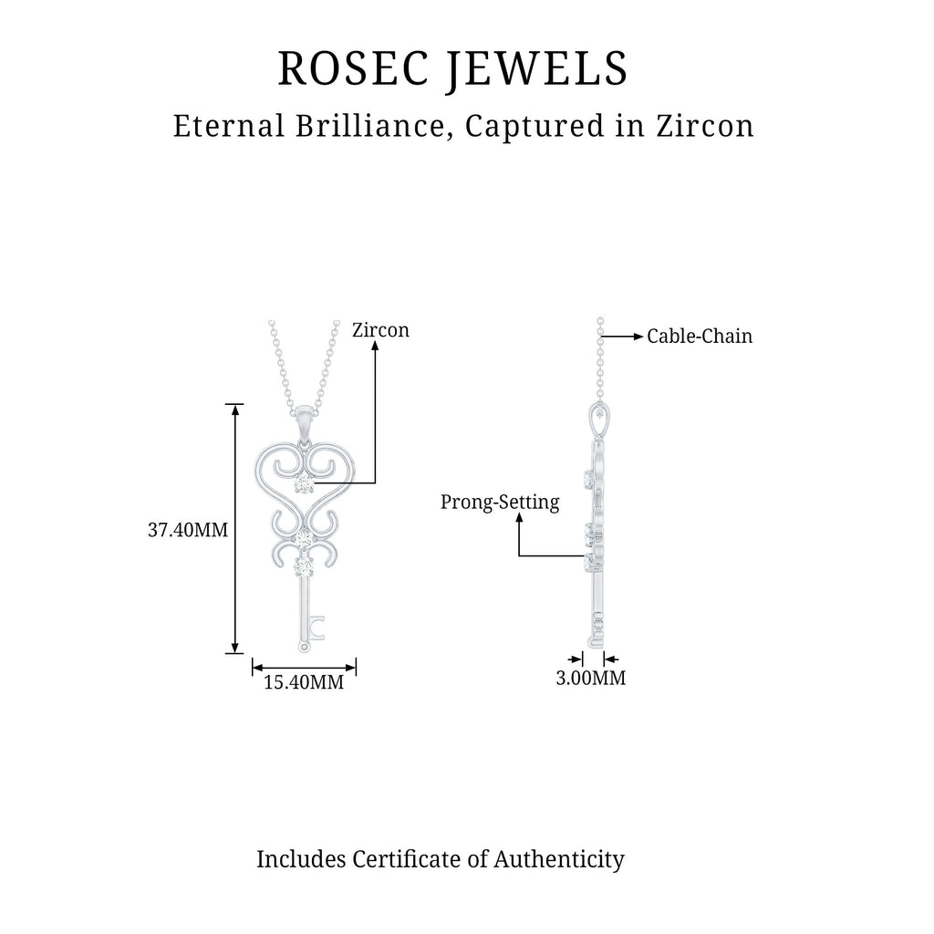 1/4 CT Vintage Zircon Key Pendant Necklace Zircon - ( AAAA ) - Quality - Rosec Jewels