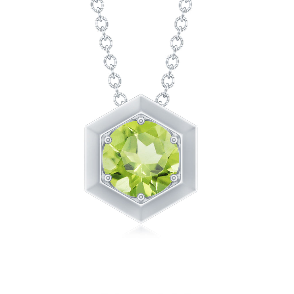 1 CT Hexagon Pendant for Women with Solitaire Round Peridot Peridot - ( AAA ) - Quality - Rosec Jewels