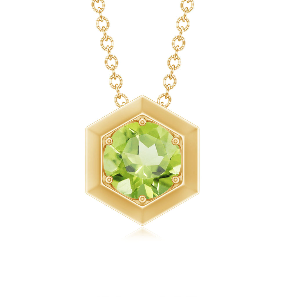 1 CT Hexagon Pendant for Women with Solitaire Round Peridot Peridot - ( AAA ) - Quality - Rosec Jewels
