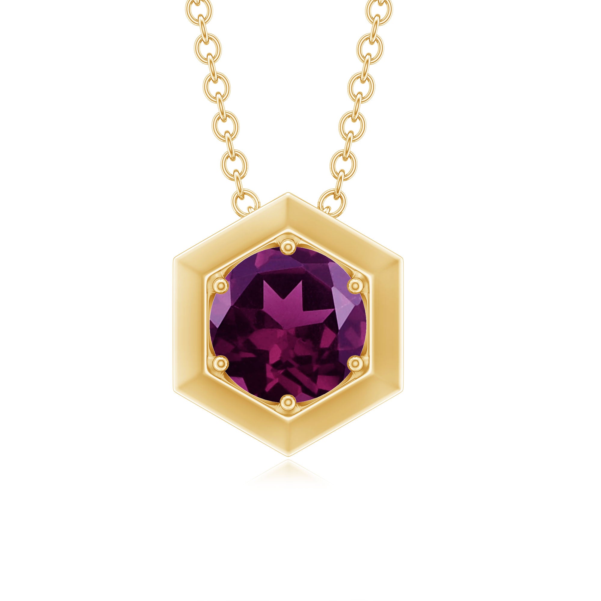 1 CT Natural Rhodolite Solitaire Hexagon Pendant in Gold Rhodolite - ( AAA ) - Quality - Rosec Jewels