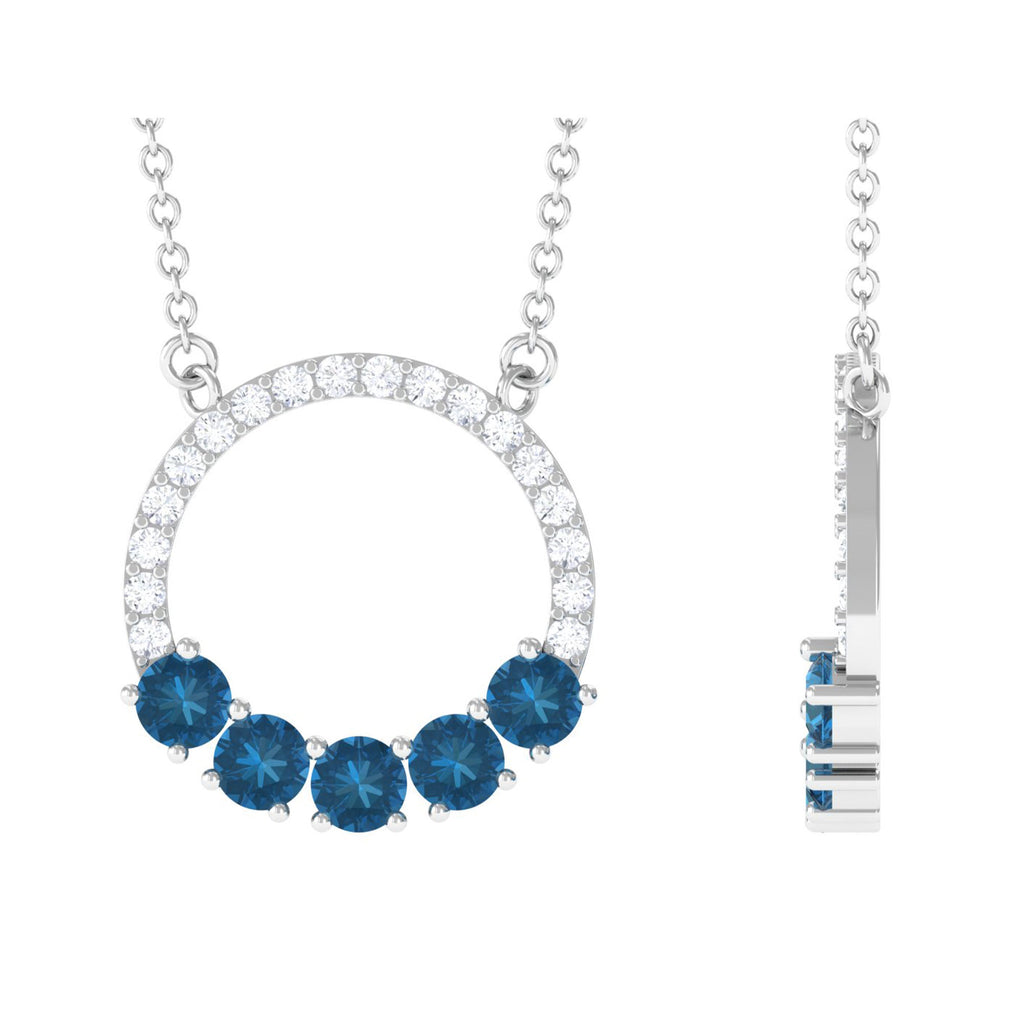 1 CT Round Shape London Blue Topaz and Diamond Eternity Necklace London Blue Topaz - ( AAA ) - Quality - Rosec Jewels