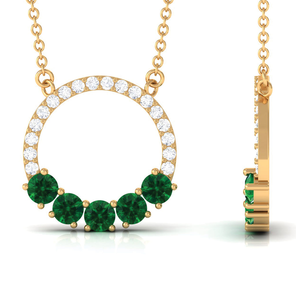 Lab Created Emerald Circle Necklace With Diamond Accent Lab Created Emerald - ( AAAA ) - Quality - Rosec Jewels