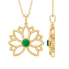 Gold Lotus Solitaire Emerald Pendant Necklace For Women Emerald - ( AAA ) - Quality - Rosec Jewels