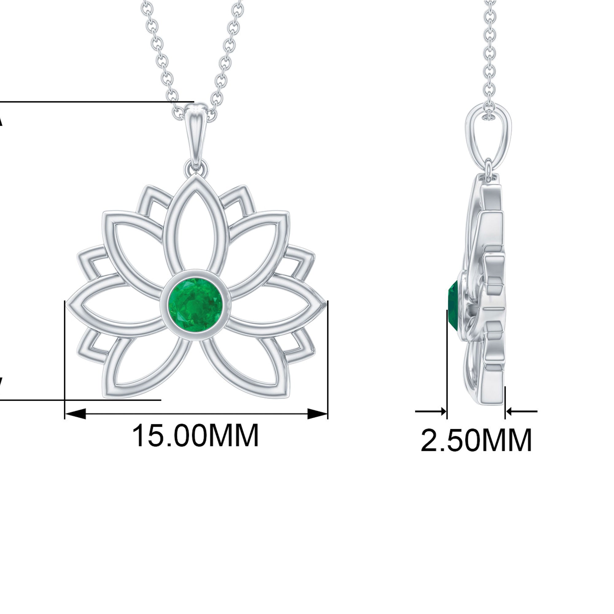 Gold Lotus Solitaire Emerald Pendant Necklace For Women Emerald - ( AAA ) - Quality - Rosec Jewels