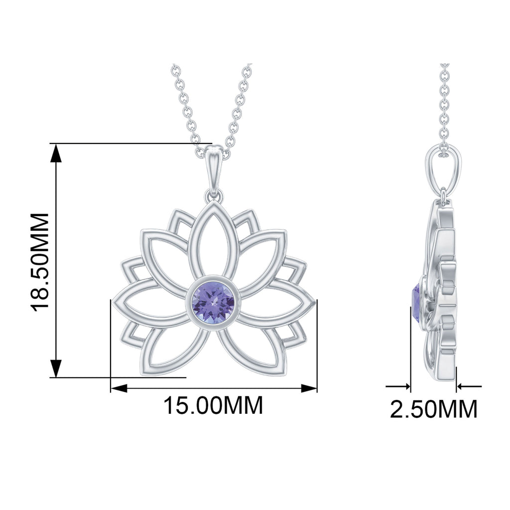 Lotus Flower Pendant with 3 MM Round Cut Tanzanite Tanzanite - ( AAA ) - Quality - Rosec Jewels