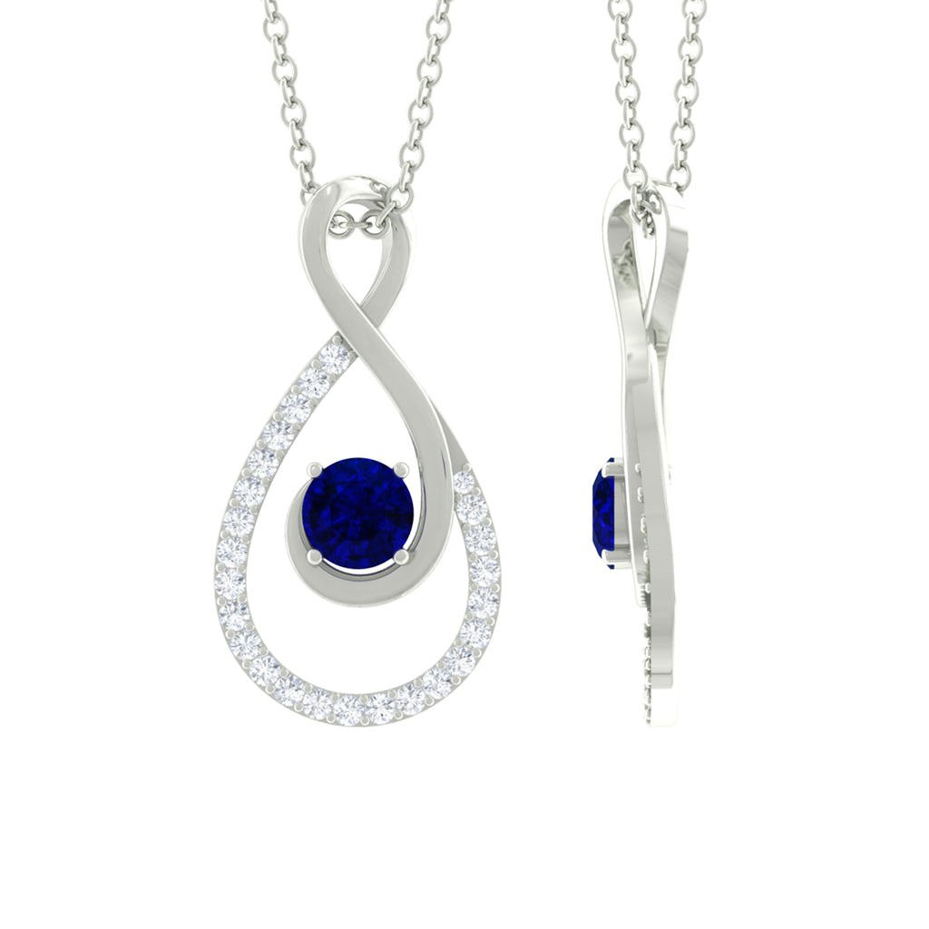 Blue Sapphire and Diamond Teardrop Pendant Necklace Blue Sapphire - ( AAA ) - Quality - Rosec Jewels